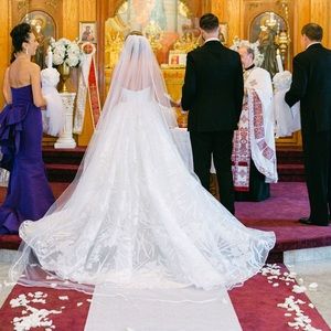 Cathedral length satin trim veil- ivory